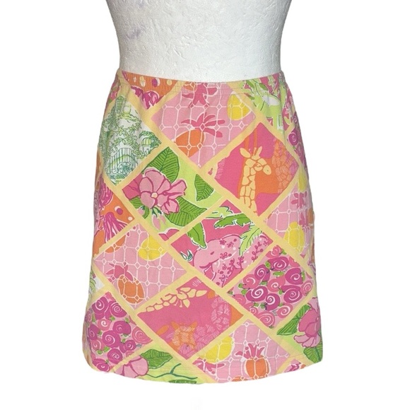 Lilly Pulitzer Vintage Diamond Head Patch Giraffe Fruit Print Knit Mini Skirt  M - Picture 1 of 10